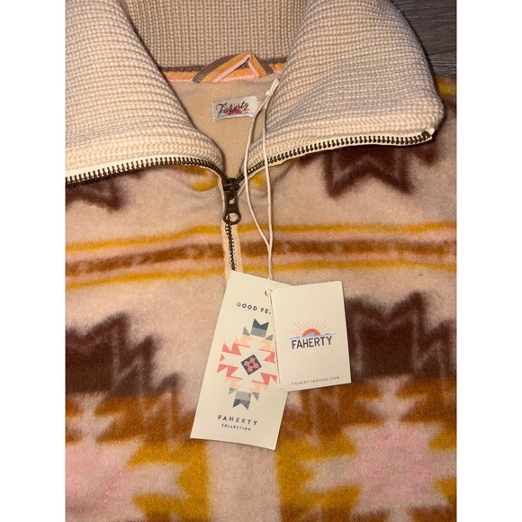 Faherty Good Feather Quarter Zip Fleece Pullover Aztec Print Womens Small - Picture 2 of 4